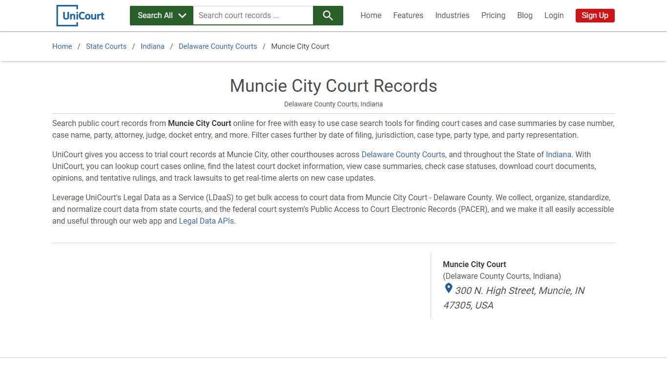 Muncie City Court Records | Delaware | UniCourt